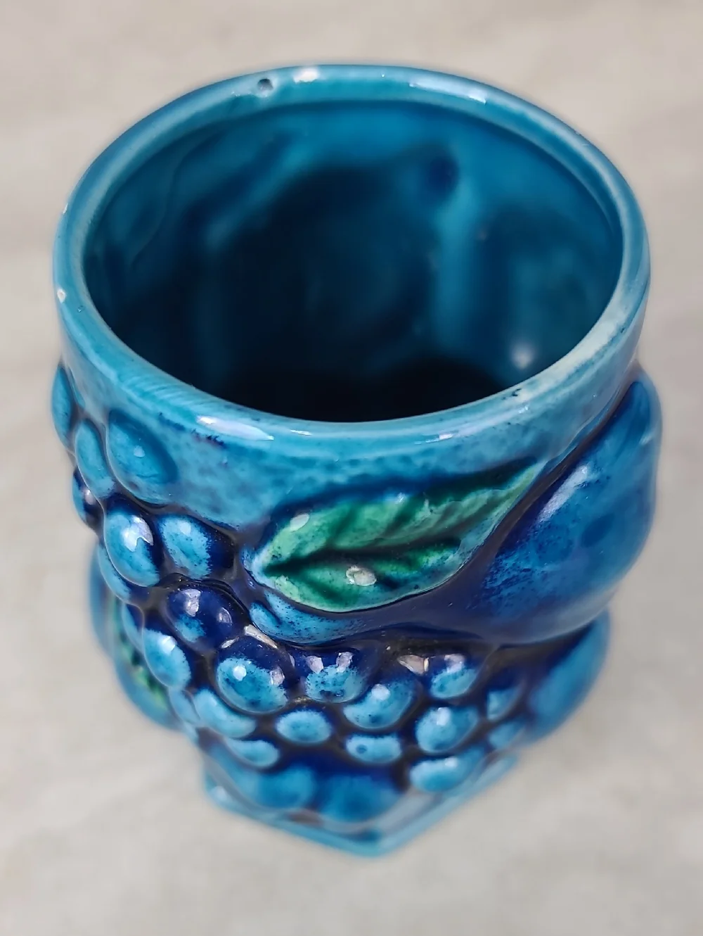 Vtg Inarco Mood Indigo Blue Glazed Fruit Mug Inarco Japan Blue Ceramic Cup Vase - Picture 11 of 14